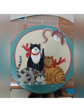 Handpainted Curious Cats by Yoko on Wooden Cutting Board/Tray